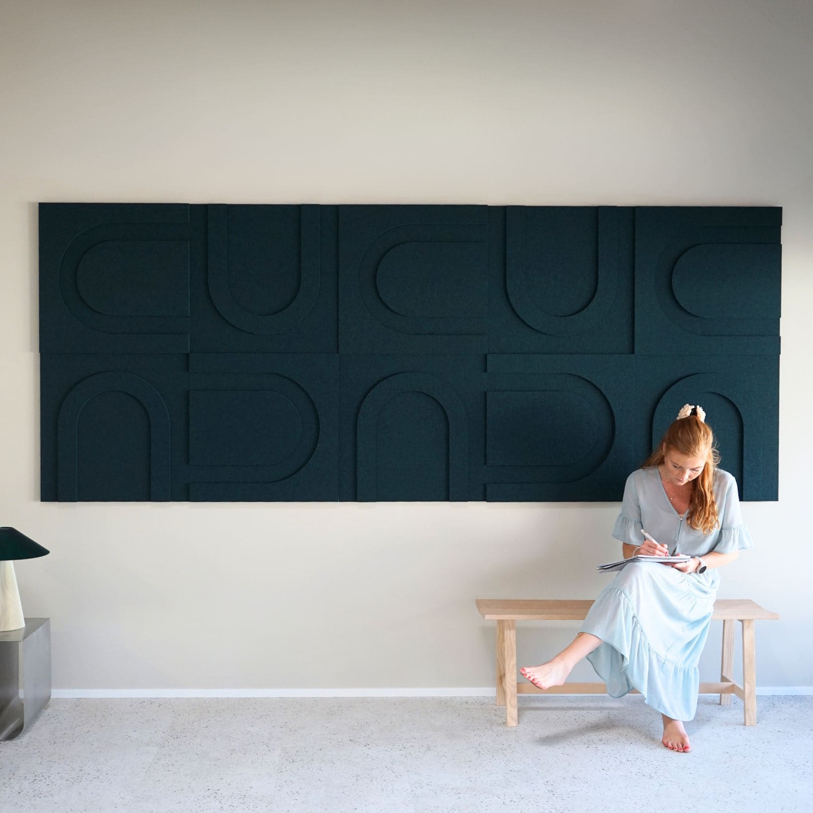 Large dark green geometric wall art panel from Arturel, combining acoustic functionality with modern minimalist design.